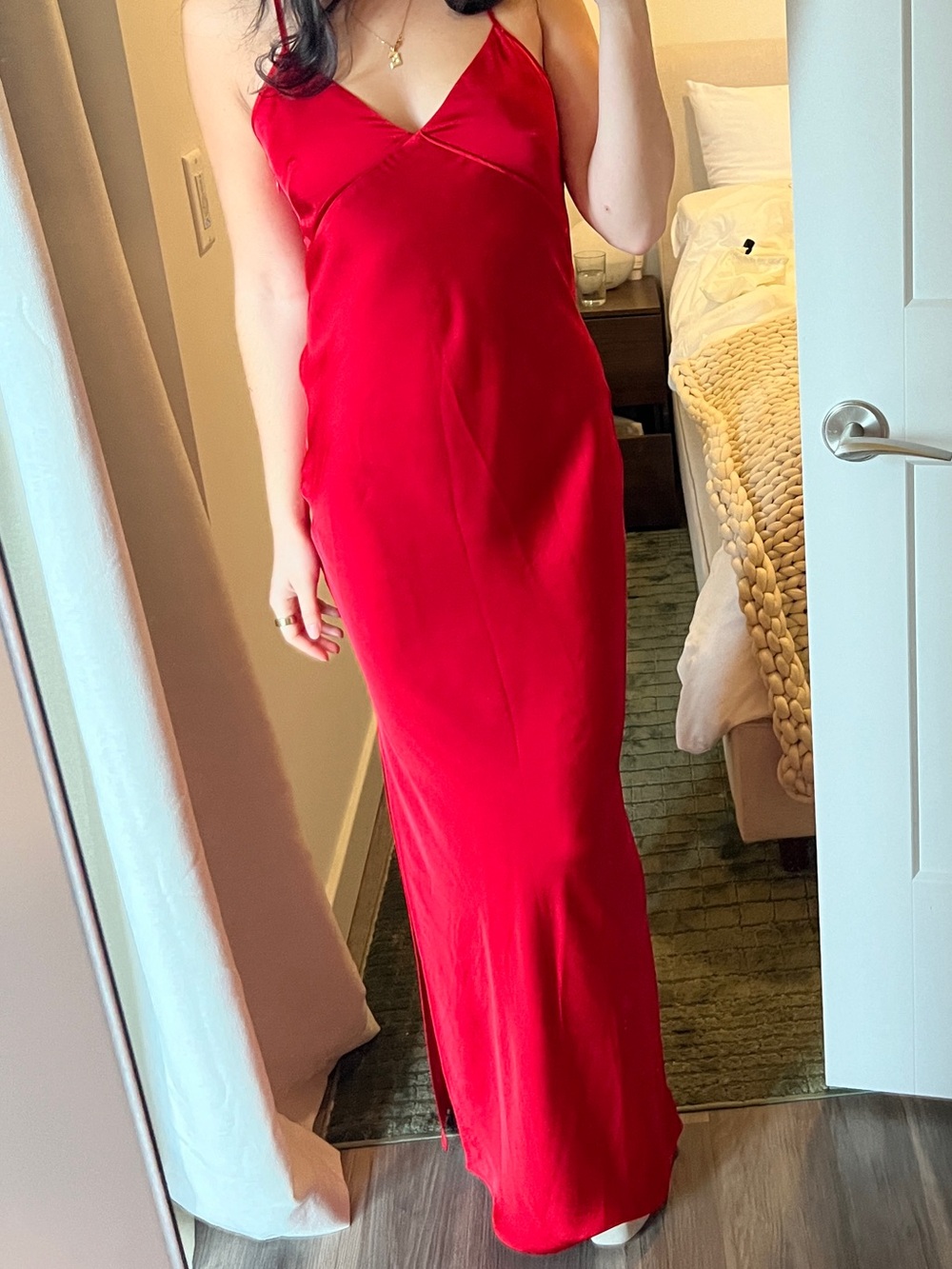 Massimo Dutti Long Red Satin Camisole Dress